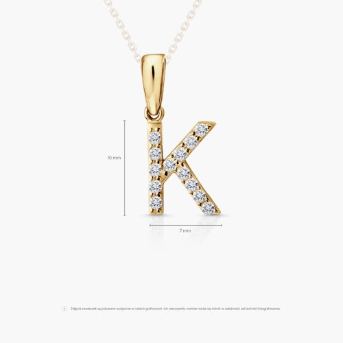 Zawieszka Litera K SAVICKI: złota, cyrkonie